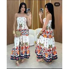 Vestido Longo Tomara que Caia Estampado Floral Elegante Festa Praia Estilo Boêmio