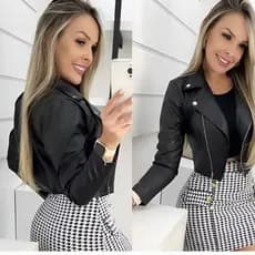 Jaqueta de Couro Sintético Feminina - Casaco - Moda Casual e Elegante Tamanho P ate GG