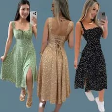 Vestido Feminino Midi com Estampa Floral com Bojo e Forro no Cuadril