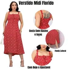 vestido midi Feminina Camponesa Estampa Florido Tendencia Moda Verão