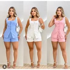 Conjunto  Feminino de Short Colete 4 Botoes  Short com Bolsos + Colete Moderno Premium