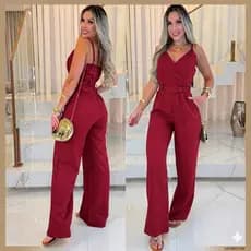 Macacão Social Feminino Longo com Cinto e Zíper nas Costas Moda Verão