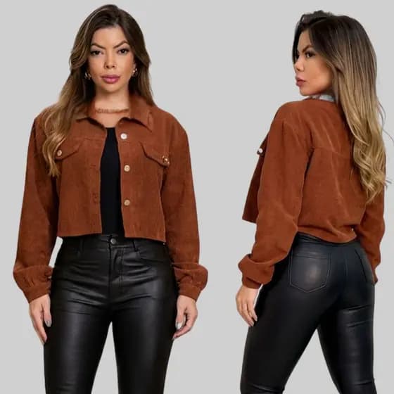 Jaqueta  Cotelê Elegante Femenino Moda tendencia 2026 Casual chic Inverno  P ao GG