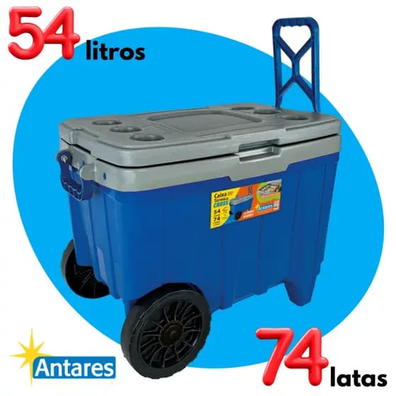 Caixa Térmica CROSS Grande 54L | Cooler com Rodas Reforçadas 74 Latas Praia Piscina Camping Sítio