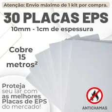 KIT 30 PLACAS EPS ANTICHAMAS TÉRMICO ACÚSTICO ESPESSURA 10MM (1cm) PACOTE 30 UNIDADES 100x50x1cm