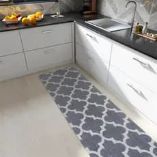 Tapete Passadeira 1,30m x 45cm para Cozinha Cinza Geométrico Moderno Antiderrapante