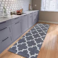 Tapete Passadeira 2,00m x 45cm Antiderrapante para Cozinha Quarto Corredor Cinza Geométrico