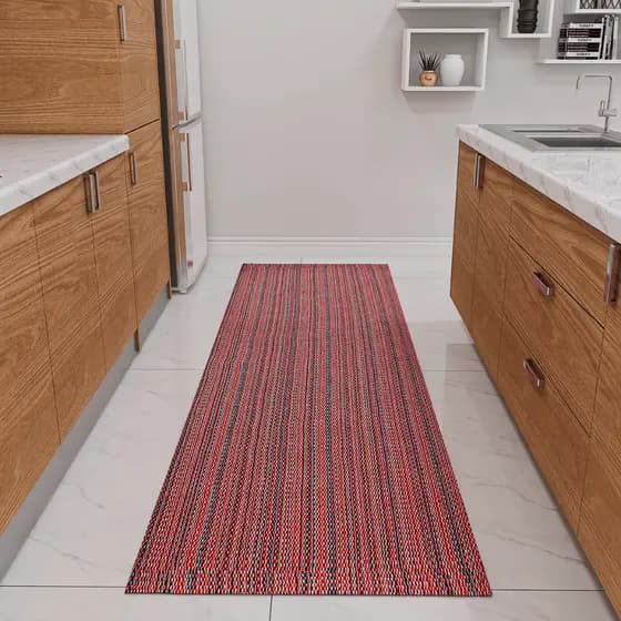 Tapete de Cozinha Passadeira Vermelha 1,30 x 0,45 Antiderrapante 100% Algodão Lavável Trama Colorida