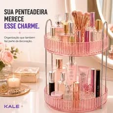 Organizador de Maquiagem e Perfumes 2 Andares Acrílico Rosa para Penteadeira e Cosméticos