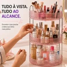 Organizador de Maquiagem 3 Andares para Cosméticos Perfumes e Skincare Rosa