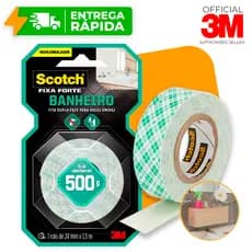 FITA DUPLA FACE 3M ORIGINAL SCOTH FIXA FORTE BANHEIRO 24MM X 1.5M NICHO ESPELHO AMBIENTE UMIDO