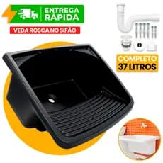 Tanque 37L com Kit Instalação Completo Sifão Veda Rosca Pia Lavanderia Lavar Roupa Reforçado Metasul