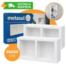 Nicho Para Banheiro Embutir Duplo 30x60 Prateleira Com Divisão Horizontal/Vertical DUO Metasul
