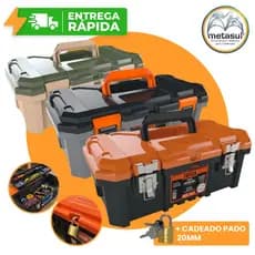 Maleta Caixa de Ferramentas Tática 18.3 Bandeja Removível Metasul Reforçada Multiuso Mecânico Pesca
