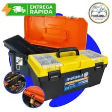 Maleta Caixa de Ferramentas Com Tampa Organizadora Cargo 19.5" Metasul Multiuso Reforçada com Bandeja Extra