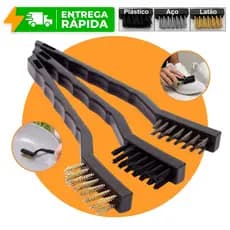 Kit 3 Escovas de Aço Multiuso Limpeza Grelha Fogão Forno Ferrugem Aço Latão Nylon Cabo Ergonômico