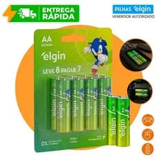 Pilha AA Elgin Alcalina 1,5V Blister Alta Durabilidade Controle Brinquedos LR6 Linha Sonic