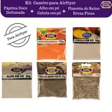 Kit Airfryer Caseiro – Alho, Cebola, Páprica, Pimenta e Ervas Finas. 5 Temperos Essenciais