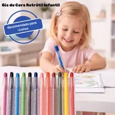 Giz de Cera Retrátil 12 Cores Prático Não Suja as Mãos Ideal para Colorir