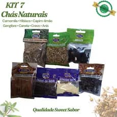 Kit 7 Chás Naturais Camomila Hibisco Capim Limão Gengibre Canela Cravo Anis Ervas Para Infusão