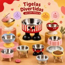 Comedouro Bebedouro Elevado Inox Temático Anti Engasgo Fofo Pet Cachorro Gato