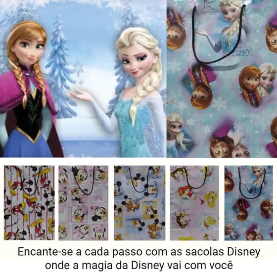 SACOLA DE PAPEL DESENHO DISNEY KIT 10 UNIDADES P