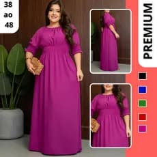 Vestido Longo Plus Size Manga Princesa 3/4 Moda Evangélica Luxo 38 ao 48
