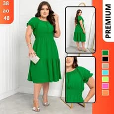 Vestido Midi Evangélico Plus Size Feminino Duas Marias Rodado Manga Curta