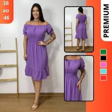 Vestido Midi Ciganinha Ombro a Ombro Manga Curta Princesa  - Várias Cores