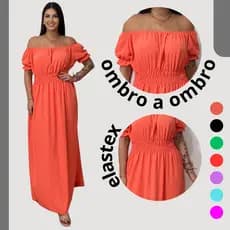 Vestido Longo Ciganinha Ombro a Ombro Com Elastex Manga Princesa