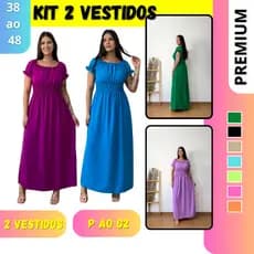 Kit 2 Vestido Longo Feminino Evangélico Manga Curta Princesa Elastex