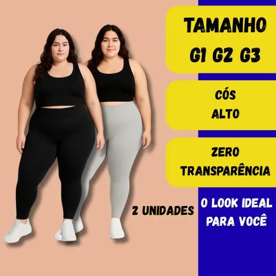 Kit 2 Calça Legging Plus Size Feminina Suplex Cintura Alta Costura Reforçada G1 G2 G3