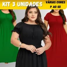 Kit 3 Vestidos Longo Feminino Plus Size Manga Curta Moda Evangélica