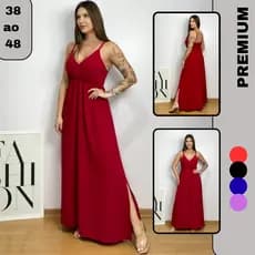 Vestido Longo Feminino Decotado Drapeado No Busto Plus Size 38 ao 48 - Várias Cores