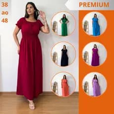 Vestido Longo Feminino Moda Evangélica Manga Curta Elastex - Várias Cores