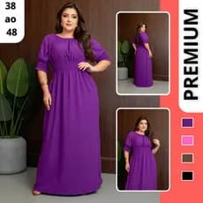 Vestido Longo Evangélico Plus Size Manga 3/4 Princesa Luxo 38 ao 48