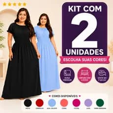 Kit 2 Vestidos Longos Femininos Evangélico Plus Size Tecido Duna Escolha as Cores Cintura Lastex P ao G2