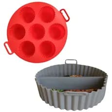 Kit Forma de Silicone p/ Airfryer Muffin Cupcake + Divisória 20cm | Antiaderente e Reutilizável