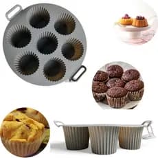 Forma de Silicone 7 Cavidades p/ Mini Bolos, Cupcakes e Airfryer | Antiaderente e Reutilizável