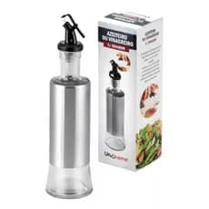 Galheteiro porta azeite vinagre com dosador com tampa aço inox e vidro