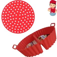 Kit Cesto de silicone forma com divisória para fritadeira airfryer e tapete protetor