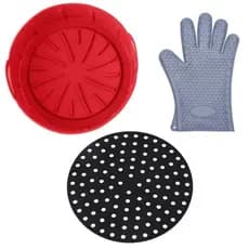 Kit Cesto Silicone fritadeira Airfryer 4 Litros Forro Protetor E Luva