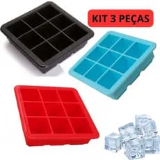 Kit 3 Formas De Gelo Silicone 9 Cubos Com Tampa Livre Bpa Sortida