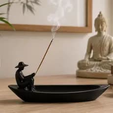 Porta Incenso Suporte Zen Decorativo Barco Pescador Aromaterapia