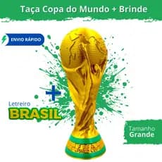 Taça Copa do Mundo 2026 Decorativo Tamanho Grande Brilhante Seleção + Letreiro Brasil Brinde