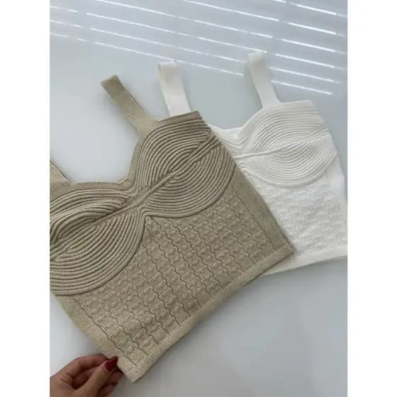 Cropped Feminino Tendência Alça Grossa Detalhe Texturizado Tricô Top Modal Verão