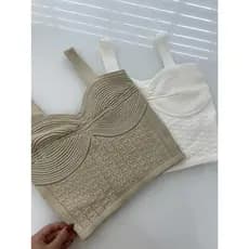 Cropped Feminino Tendência Alça Grossa Detalhe Texturizado Tricô Top Modal Verão