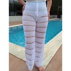 Saída de Praia Calça Feminina Pantalona Tricot Tendência Moda Verão Elegante