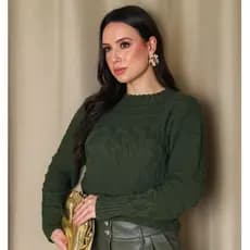 Blusa de lã feminina de frio tricot suéter de tricô detalhado básico premium