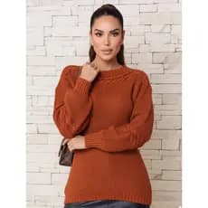 Blusa Tricot Feminina Ponto Fang Detalhe Texturizado Manga Longa Bufante Inverno